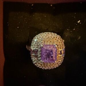 Amethyst on Rhodium Ring